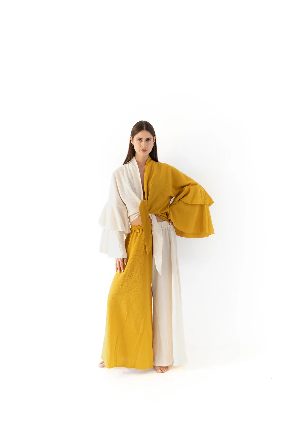 Eugenia Bicolor Mustard and Ecru Trousers 