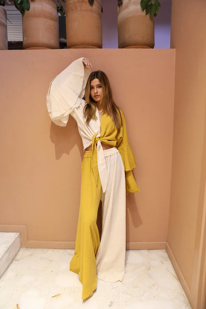 Eugenia Bicolor Mustard and Ecru Trousers 